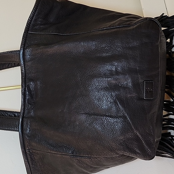 Frye Vivian Leather Fringe Tote Bag black  fringe trim - Picture 5 of 15